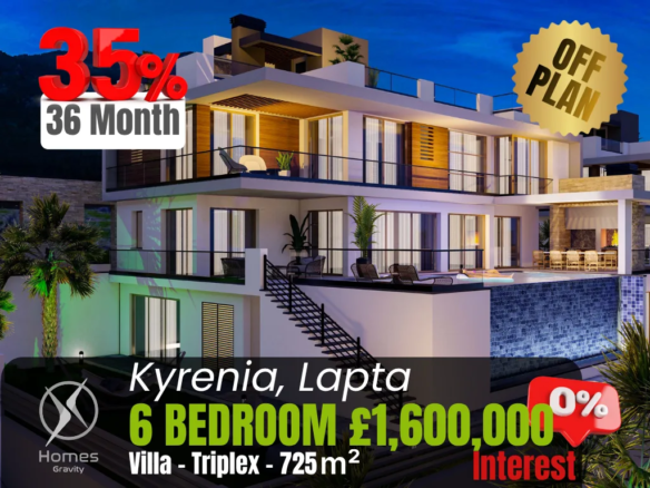 6 Bedroom Triplex Villa with Infinity Pool for Sale in Lapta
