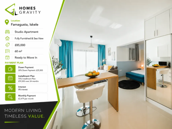 Furnished Sea View Studio Flat for Sale in Iskele North Cyprus