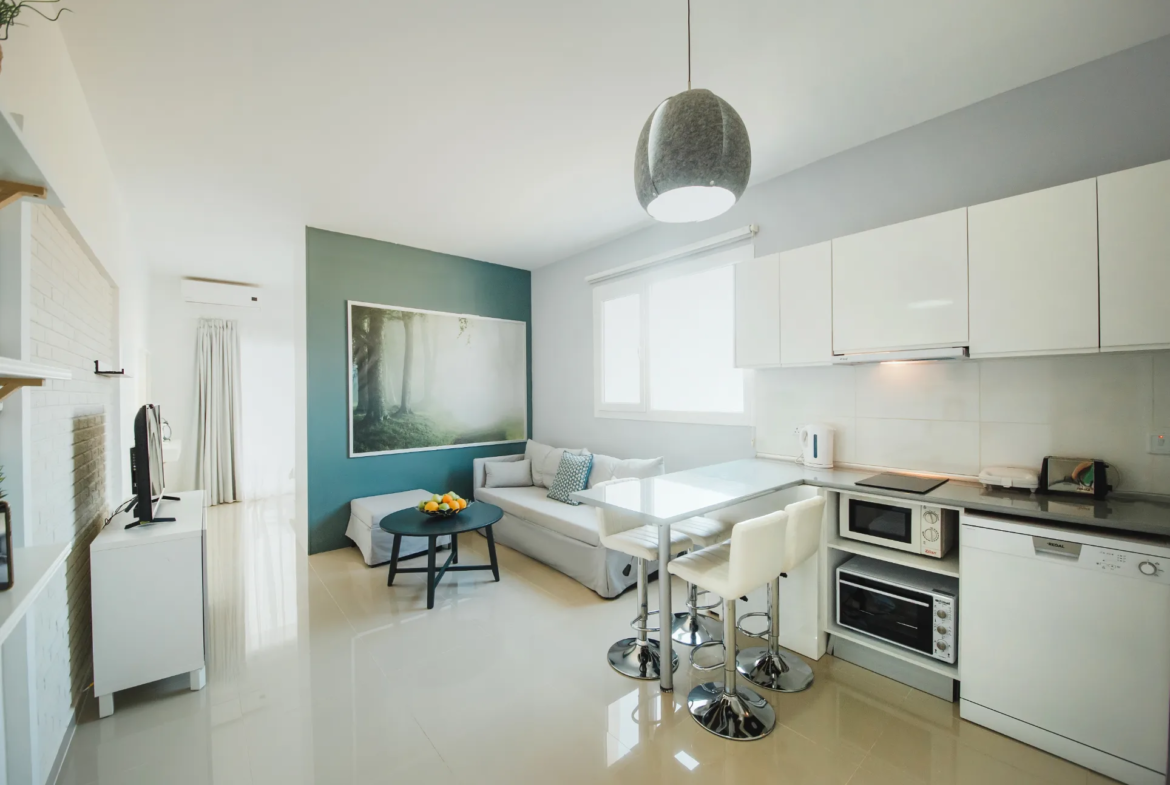 now change this information and replace in the design location: Famagusta, Iskele ready to move in fully furnished and sea view studio 60 m2 price 85,000 gbp Payment Plan 30% Down Payment: £25,500 70% Installment Plan: £59,500 over 24 months with 0% interest Monthly Payment: £2,479 per month and use this image for the property replace the image that as attached