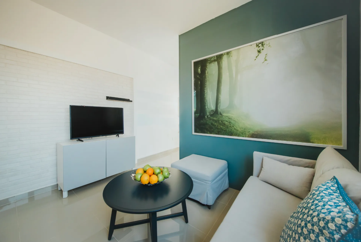 now change this information and replace in the design location: Famagusta, Iskele ready to move in fully furnished and sea view studio 60 m2 price 85,000 gbp Payment Plan 30% Down Payment: £25,500 70% Installment Plan: £59,500 over 24 months with 0% interest Monthly Payment: £2,479 per month and use this image for the property replace the image that as attached